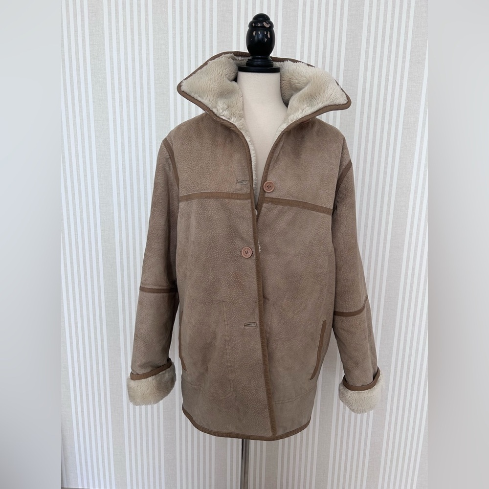 Jones New York Vintage Women’s Genuine Suede Leather Coat 90s Size Medium - Picture 2 of 14